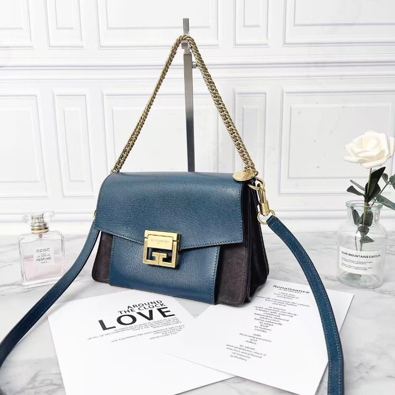 Givenchy藍灰拼色金屬鎖扣肩背包21×15×9 98新配件塵袋-3