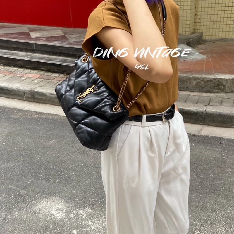 ☁️聖羅蘭雲朵包小號YSL黑金羊皮絎縫小號PUFFER側背包5774761-2