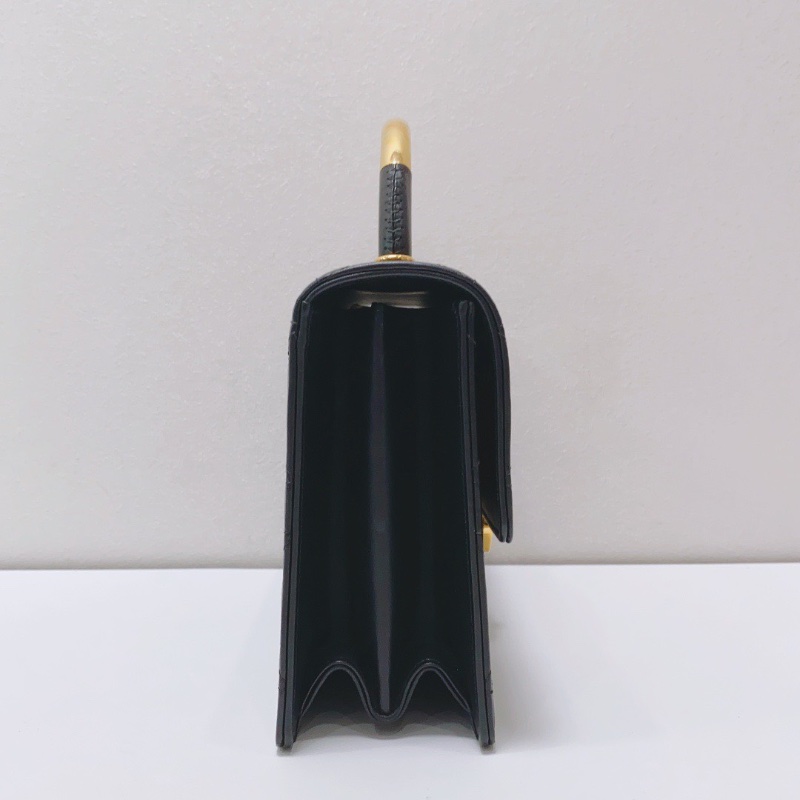 Dior Gold Top handle系列中號黑色牛皮菱格金屬手柄珍珠鏈條肩背斜背包25×17×7 99新配件塵袋購證-3
