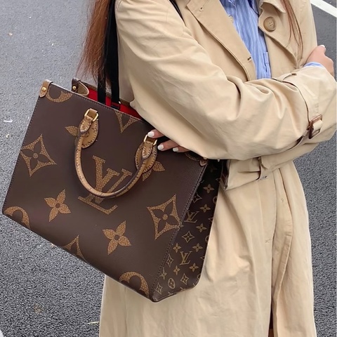 ☕️路易威登托特包LV老花雙拼色onthego MM手提肩背托特包M45321
