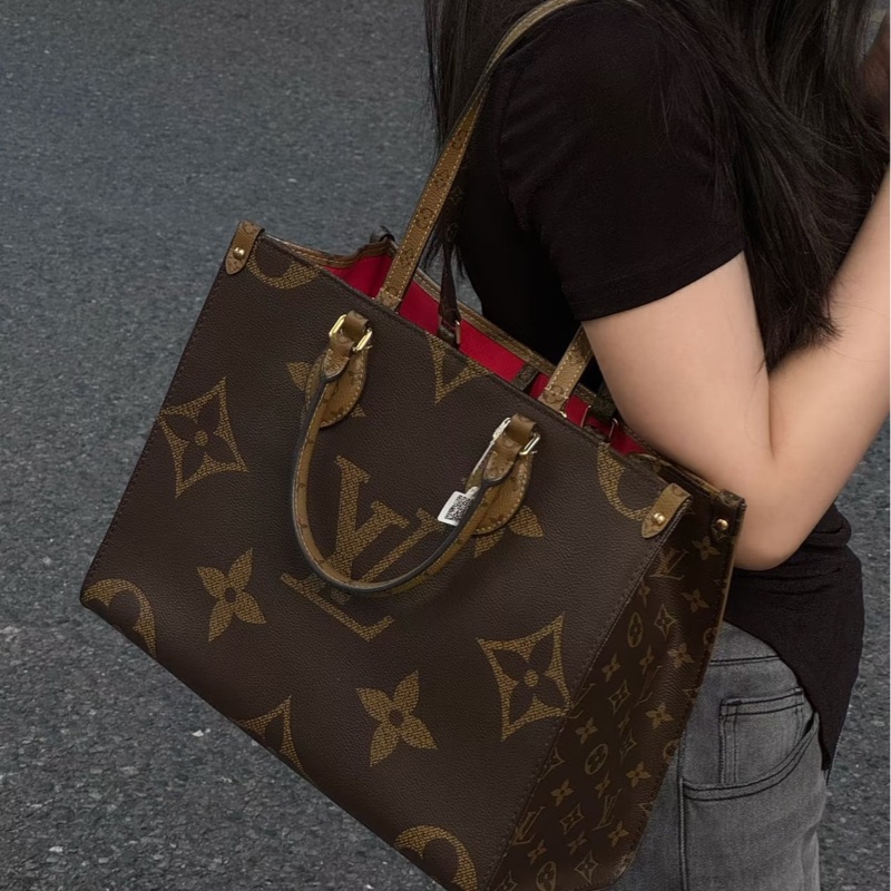 ☕️路易威登托特包LV老花雙拼色onthego MM手提肩背托特包M45321-4