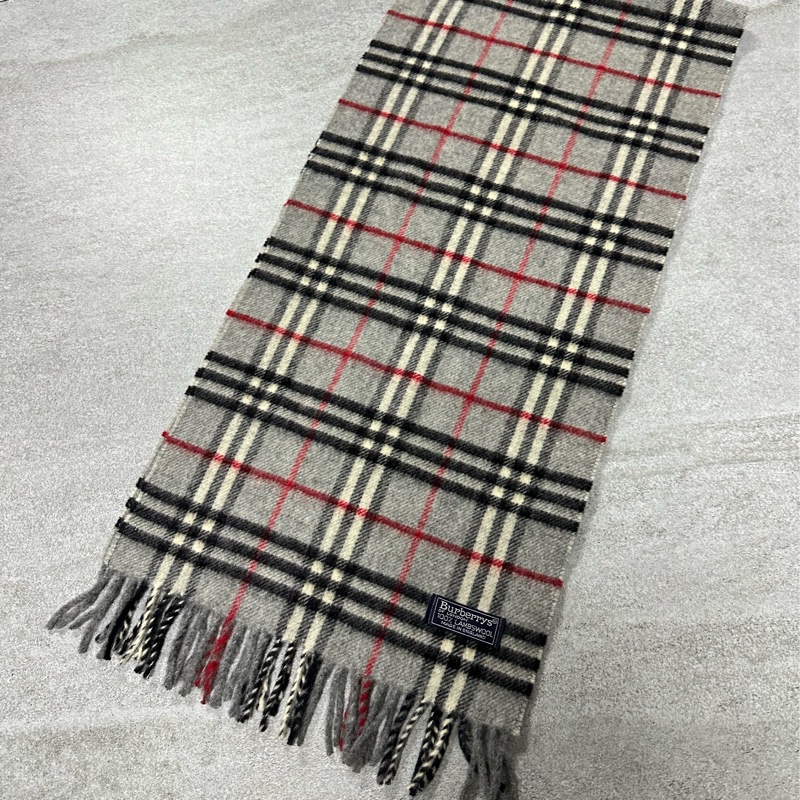 BURBERRY灰色格紋羔羊毛圍巾✨-1