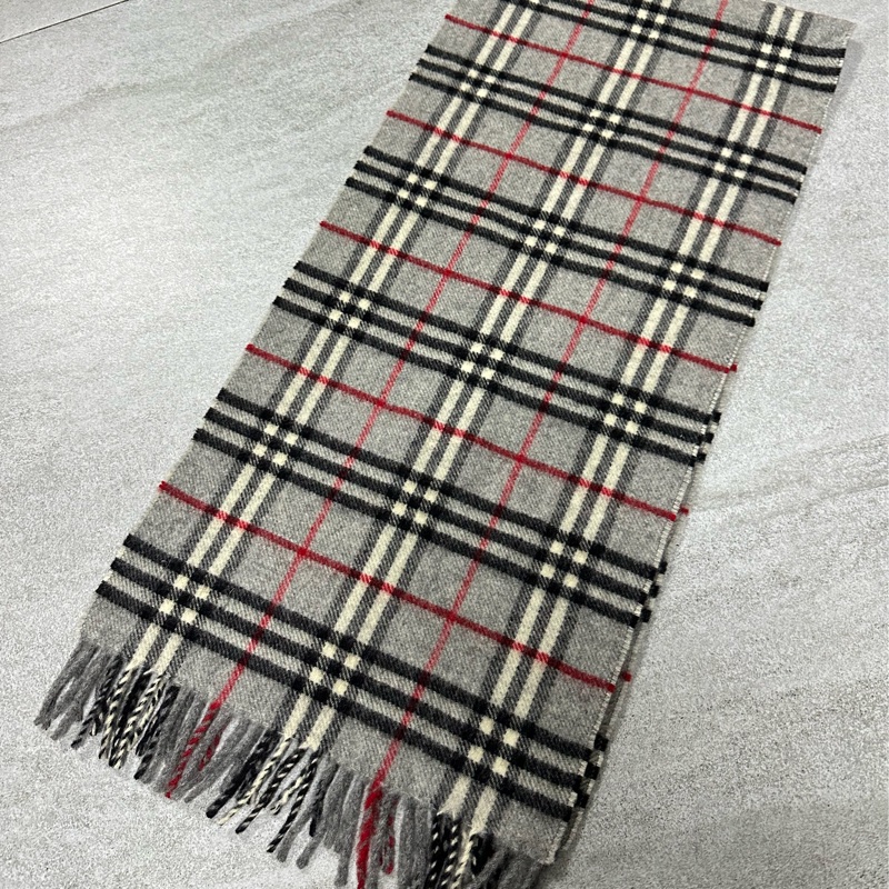 BURBERRY灰色格紋羔羊毛圍巾✨-8
