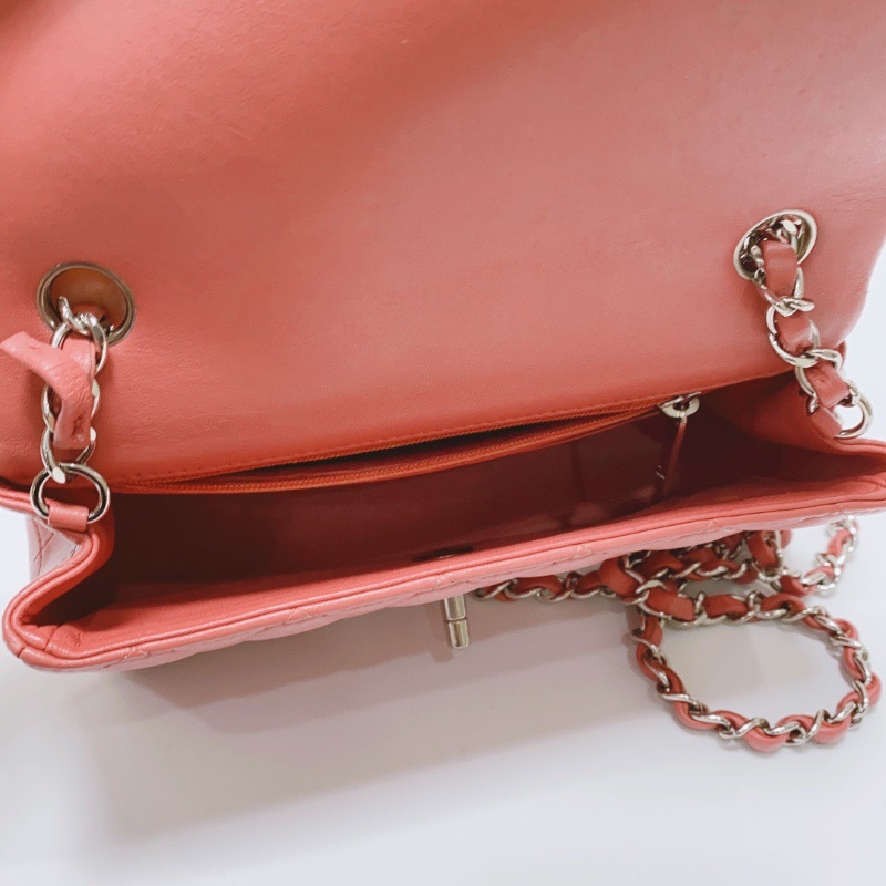 Chanel CF大mini粉色羊皮菱格鏈條肩背斜背包 20 ×12×6 98新配件塵袋保卡-2