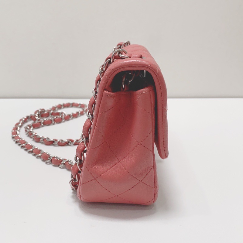 Chanel CF大mini粉色羊皮菱格鏈條肩背斜背包 20 ×12×6 98新配件塵袋保卡-3