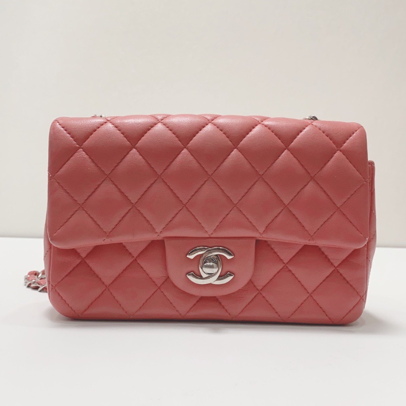 Chanel CF大mini粉色羊皮菱格鏈條肩背斜背包 20 ×12×6 98新配件塵袋保卡-4