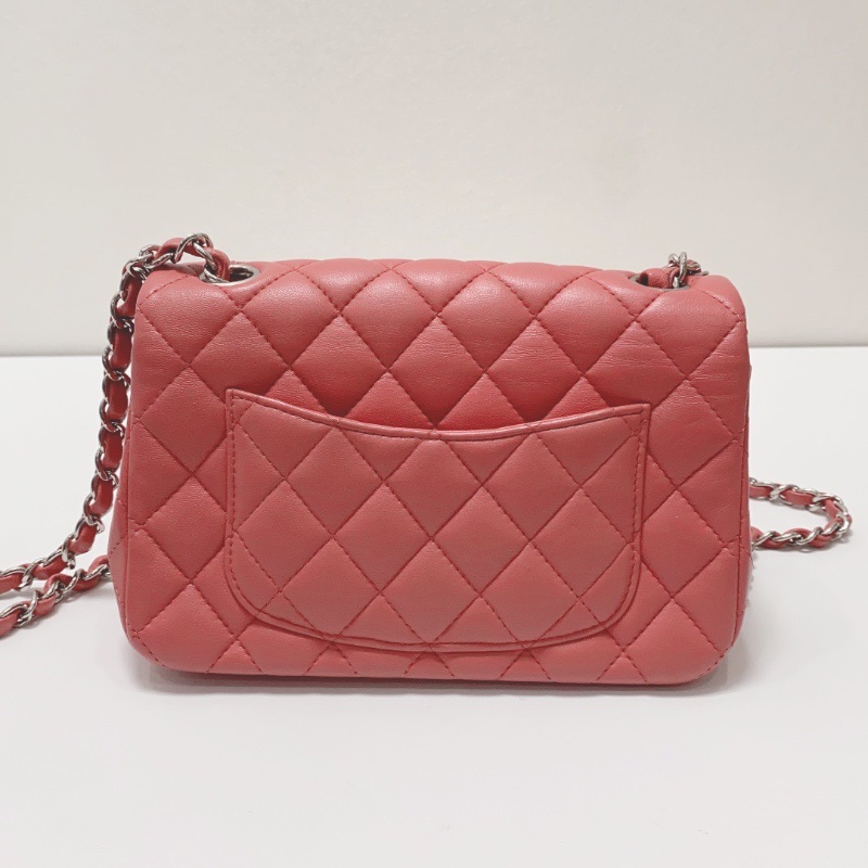 Chanel CF大mini粉色羊皮菱格鏈條肩背斜背包 20 ×12×6 98新配件塵袋保卡-5
