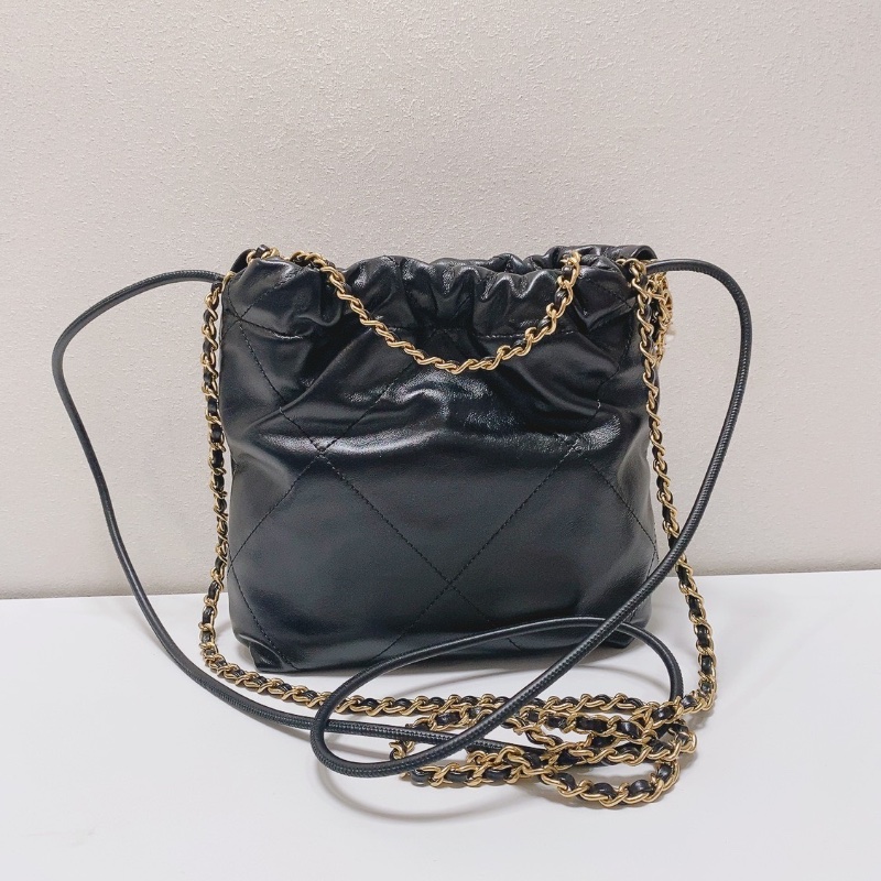 CHANEL 24a黑色珍珠22bag mini肩背斜背包 17*18*6 芯片款 98新配件塵袋購證盒子-5