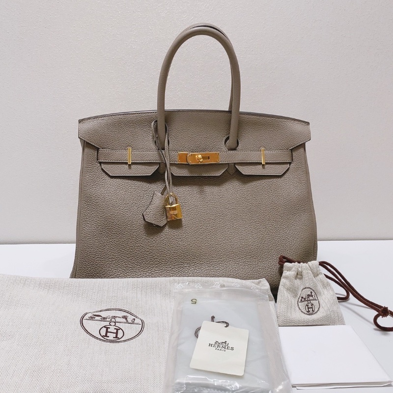 Hermes 銀河灰瀝青灰金扣Brikin35手提包togo皮 35*24*19 98新配件鑰匙鎖塵袋雨衣-1