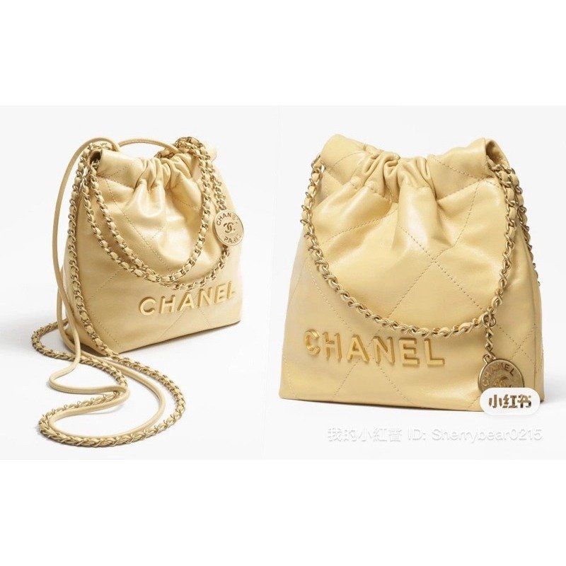 💗Chanel 香奈兒 22 mini bag 小雞黃 全新全配/晶片款-1