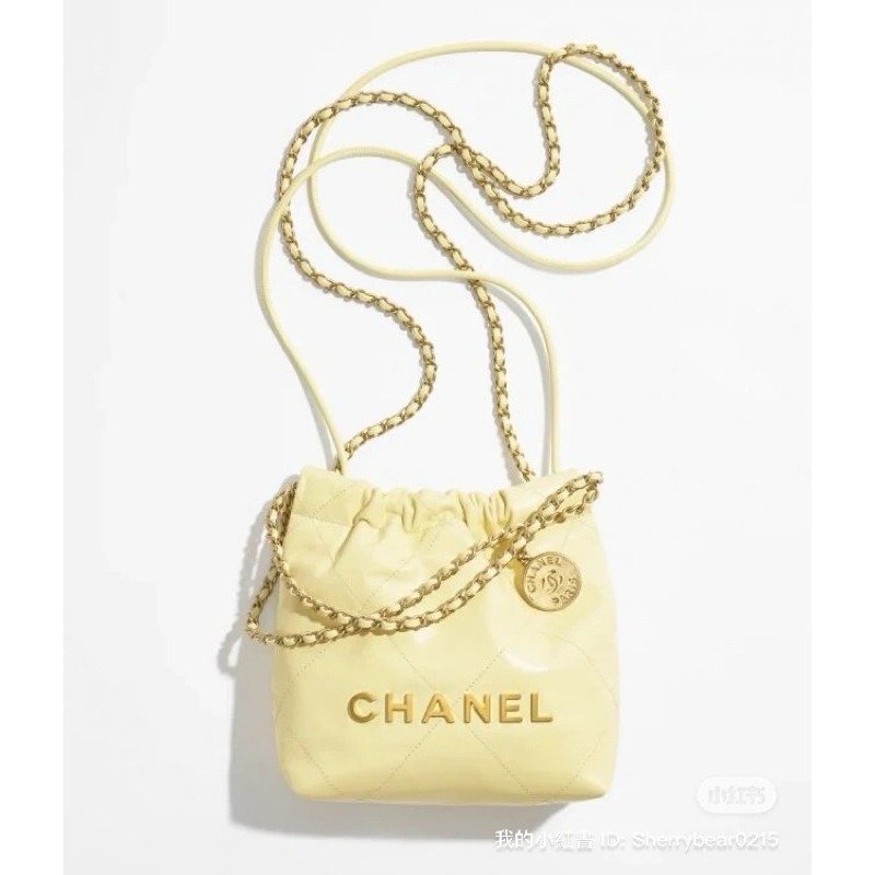 💗Chanel 香奈兒 22 mini bag 小雞黃 全新全配/晶片款-3