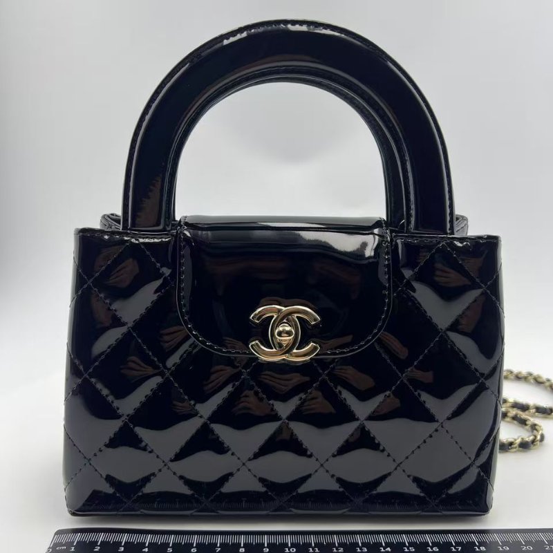 香奈兒 Kelly 漆皮黑金手提單肩斜挎包-5