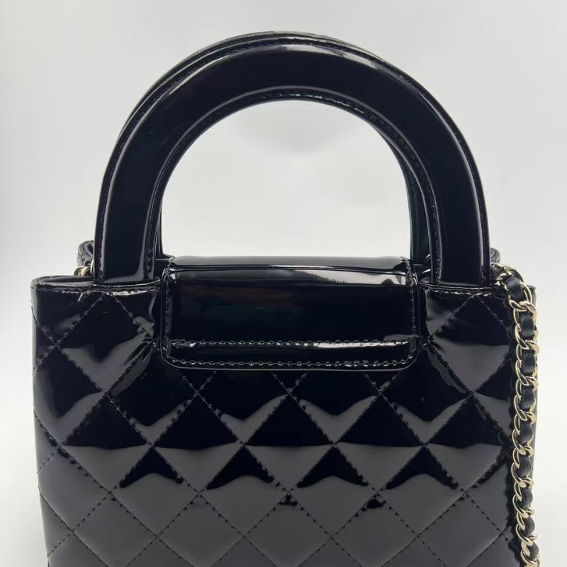 香奈兒 Kelly 漆皮黑金手提單肩斜挎包-6