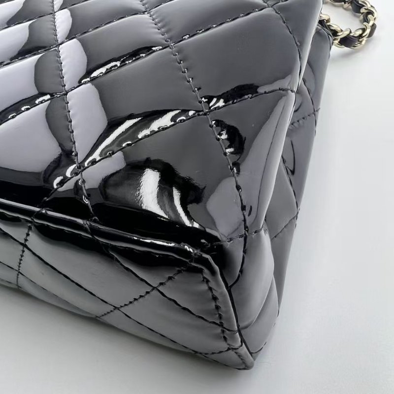 香奈兒 Kelly 漆皮黑金手提單肩斜挎包-7