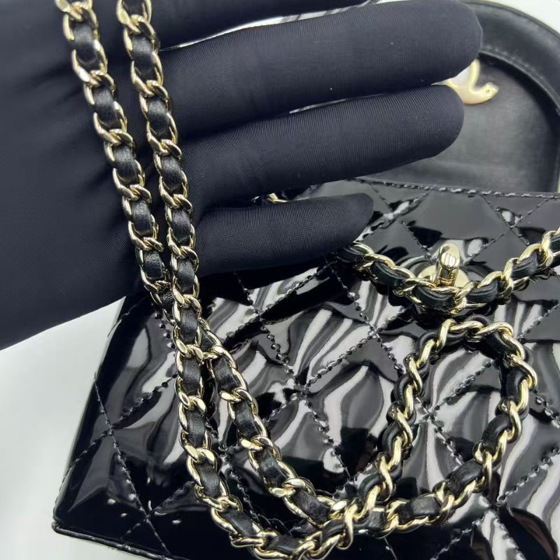 香奈兒 Kelly 漆皮黑金手提單肩斜挎包-13