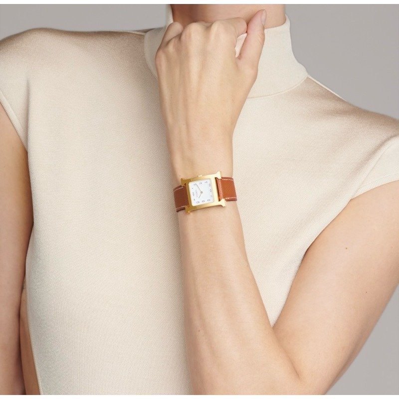 🔥Hermes 經典Heure H watch手錶/中號/金棕金/全新全配-1