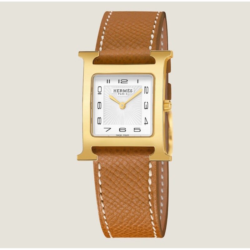 🔥Hermes 經典Heure H watch手錶/中號/金棕金/全新全配-3