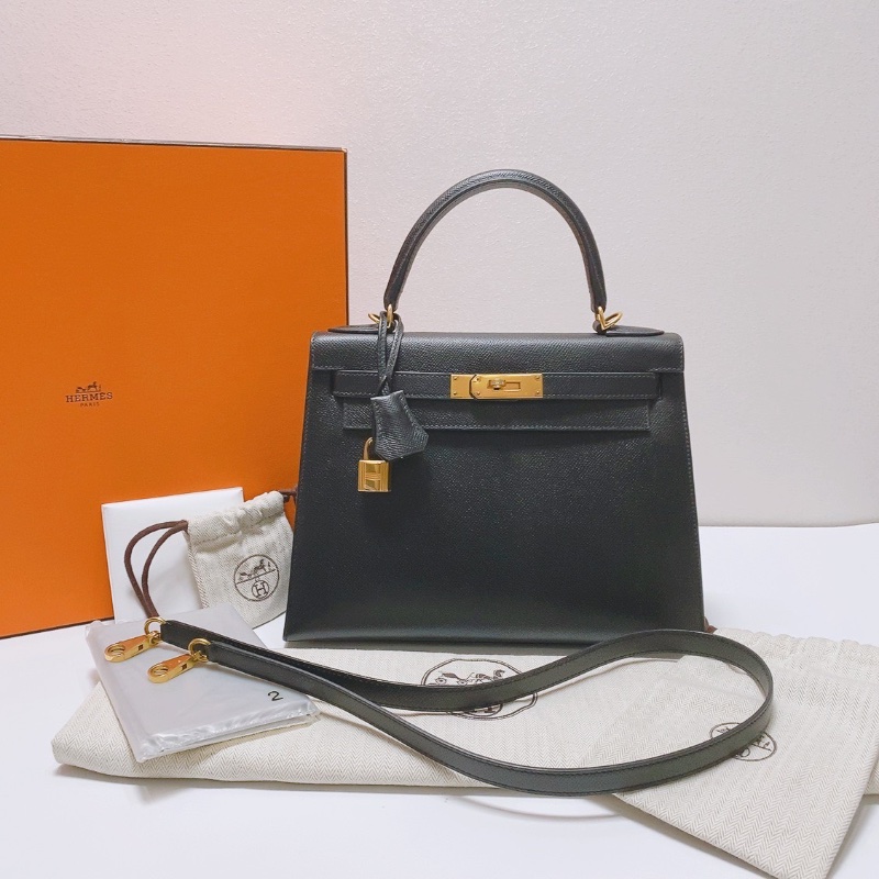 Hermes kelly28黑金EP皮肩背包28x11x20 98新配件塵袋盒子鎖頭鑰匙雨衣-1
