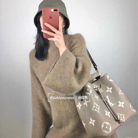 🩶路易威登大象灰水桶包LV斑鳩灰牛皮NéoNoé MM抽繩水桶包M45555