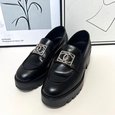 97新 Chanel 香奈兒黑銀 厚底鞋樂福鞋休閒皮鞋 36碼