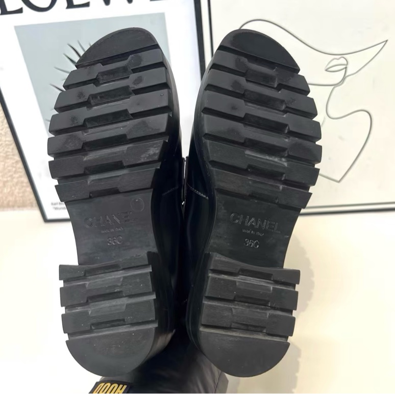 97新 Chanel 香奈兒黑銀 厚底鞋樂福鞋休閒皮鞋 36碼-8