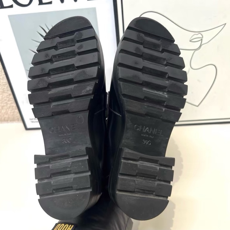97新 Chanel 香奈兒黑銀 厚底鞋樂福鞋休閒皮鞋 36碼-10