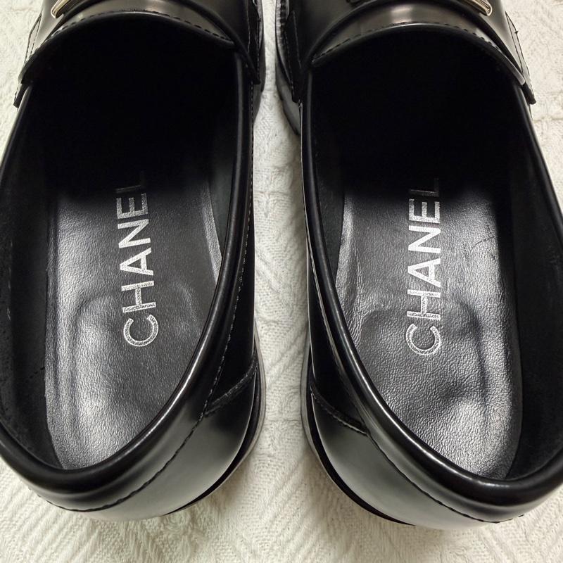 97新 Chanel 香奈兒黑銀 厚底鞋樂福鞋休閒皮鞋 36碼-12