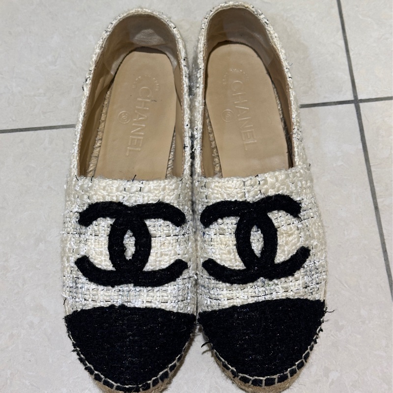 98新 超級美鞋🤍香奈兒黑白毛呢漁夫鞋-9