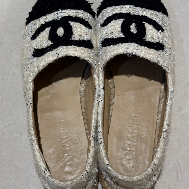 98新 超級美鞋🤍香奈兒黑白毛呢漁夫鞋-12