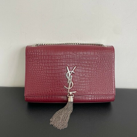 YSL紅色鱷壓紋kate中號流蘇肩背包斜背包