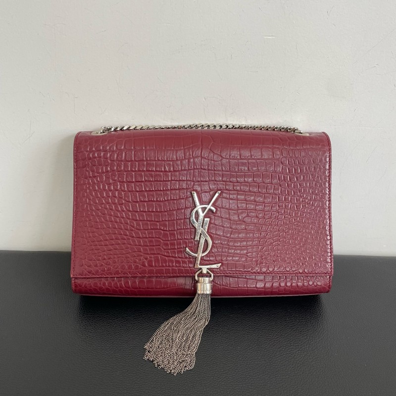 YSL紅色鱷壓紋kate中號流蘇肩背包斜背包-0