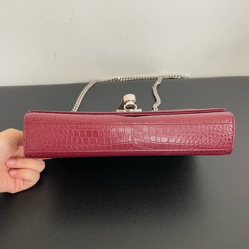 YSL紅色鱷壓紋kate中號流蘇肩背包斜背包-4