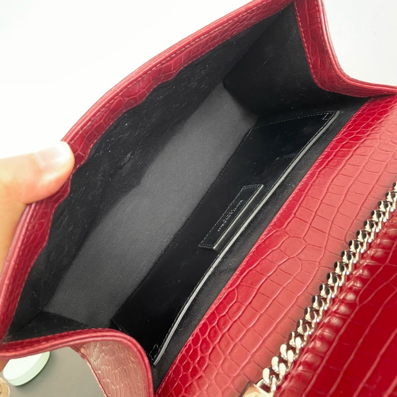 YSL紅色鱷壓紋kate中號流蘇肩背包斜背包-5
