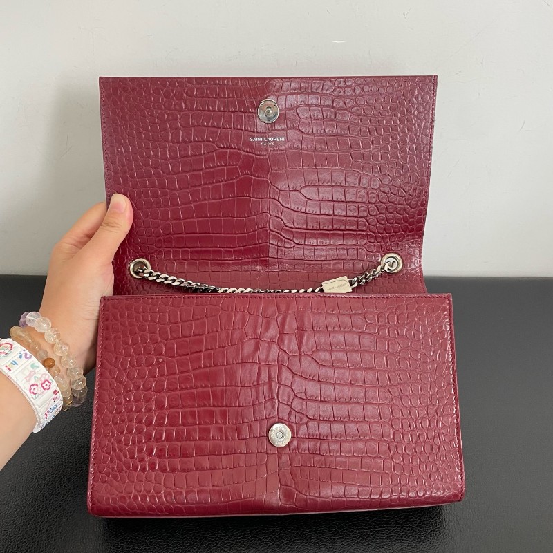 YSL紅色鱷壓紋kate中號流蘇肩背包斜背包-6