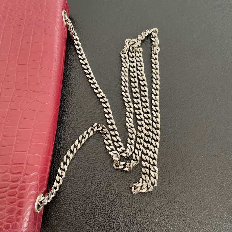 YSL紅色鱷壓紋kate中號流蘇肩背包斜背包-7