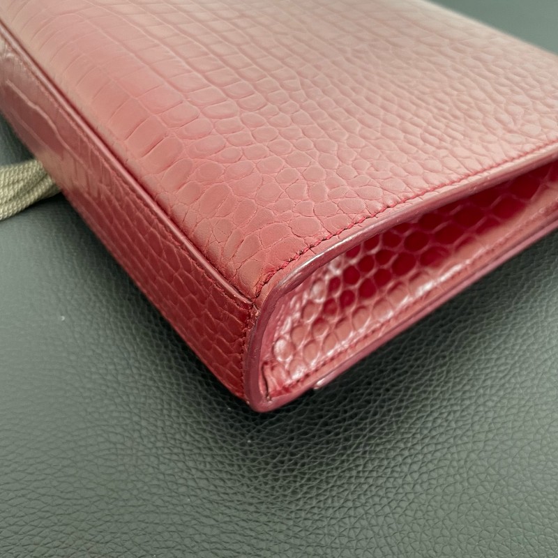 YSL紅色鱷壓紋kate中號流蘇肩背包斜背包-10