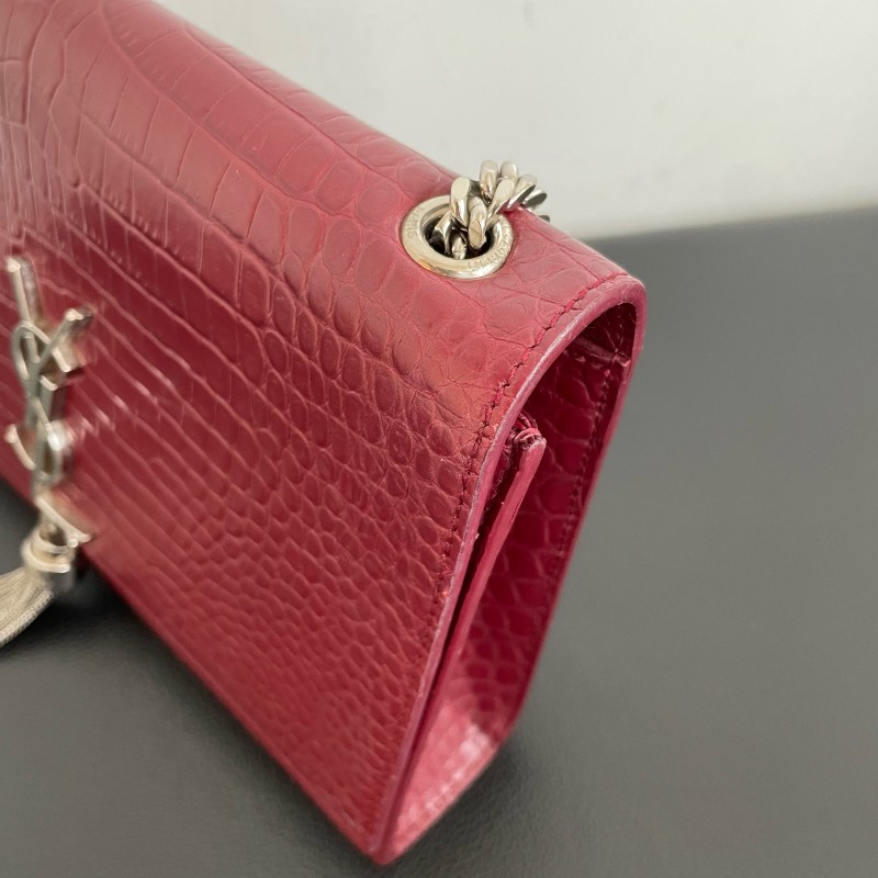 YSL紅色鱷壓紋kate中號流蘇肩背包斜背包-12