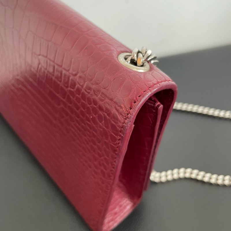 YSL紅色鱷壓紋kate中號流蘇肩背包斜背包-14