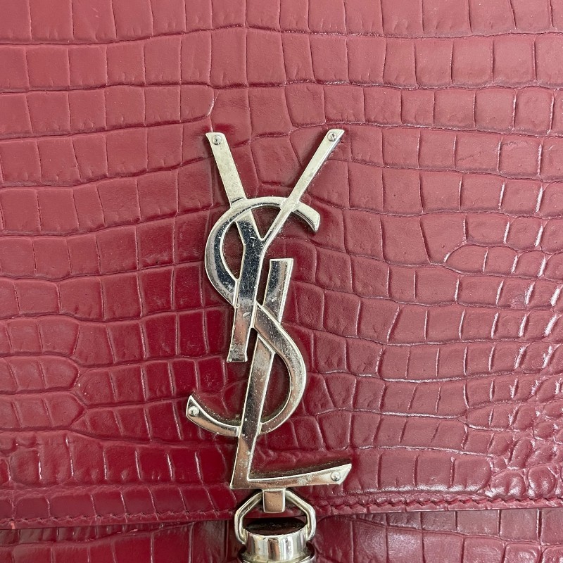 YSL紅色鱷壓紋kate中號流蘇肩背包斜背包-15