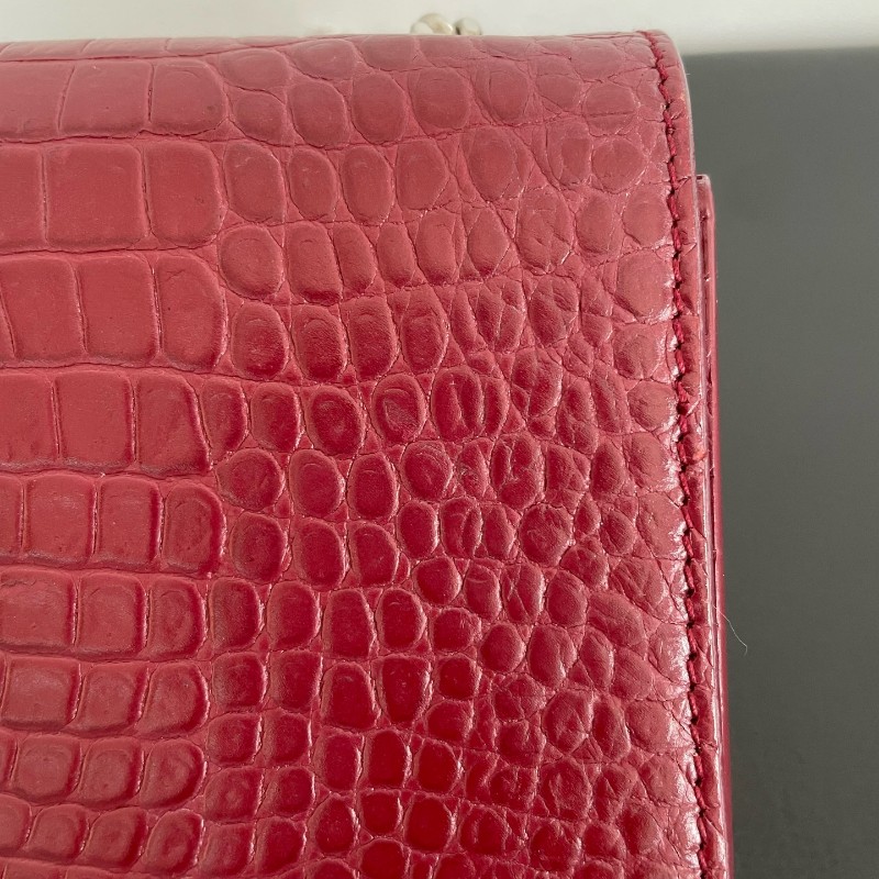 YSL紅色鱷壓紋kate中號流蘇肩背包斜背包-16