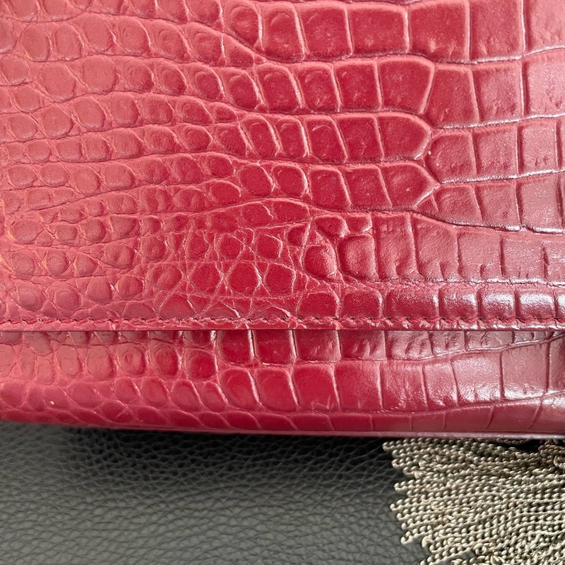 YSL紅色鱷壓紋kate中號流蘇肩背包斜背包-21