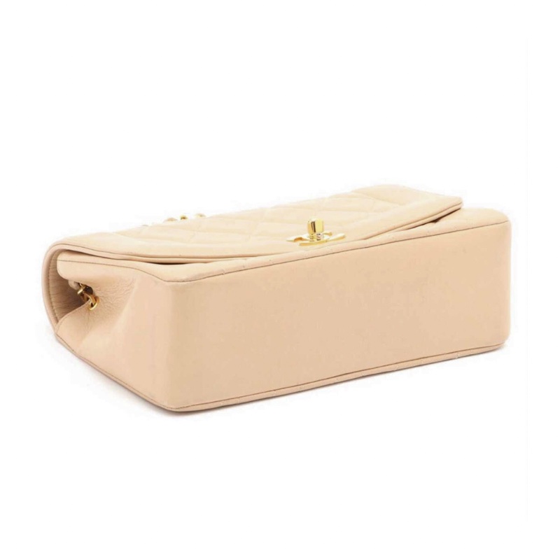 CHANEL 香奈兒 ｜Diana Flap 黛妃奶茶羊皮金扣包 肩背包（中古）-3