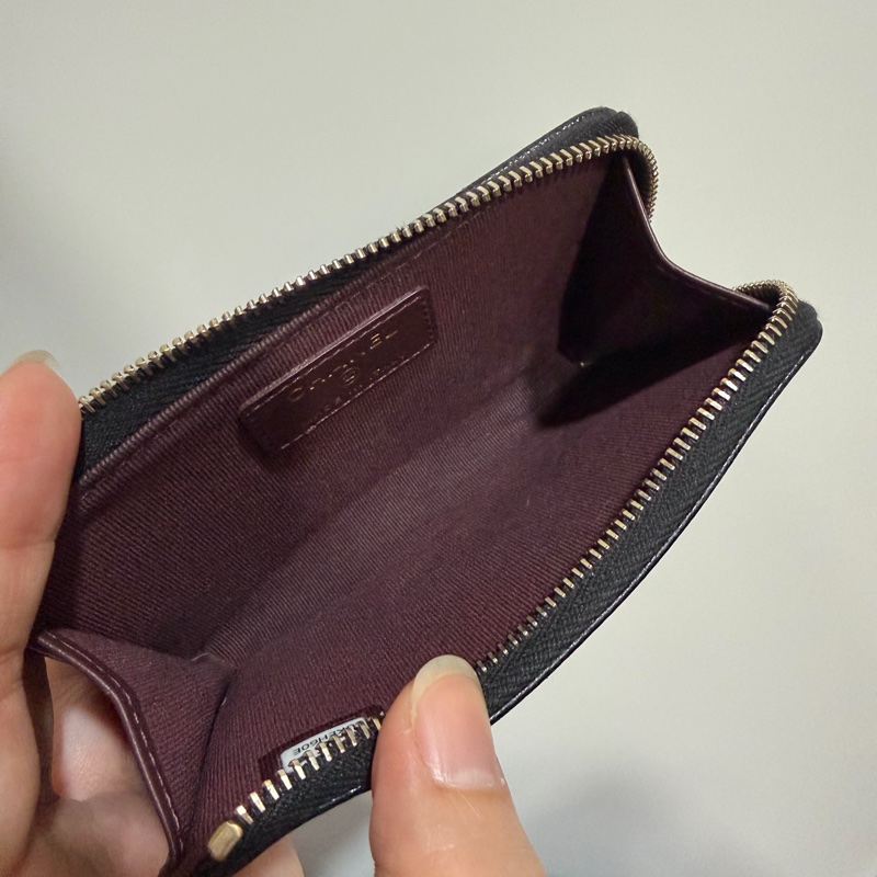 Chanel 香奈兒 L型 荔枝牛皮 卡夾 零錢包 黑 金-2