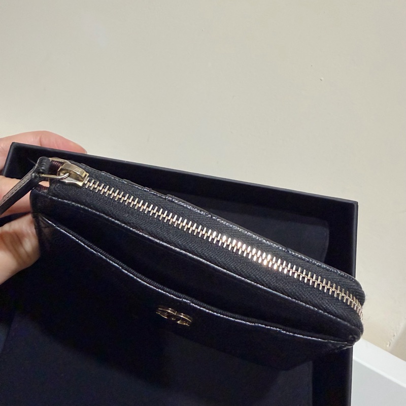 Chanel 香奈兒 L型 荔枝牛皮 卡夾 零錢包 黑 金-3
