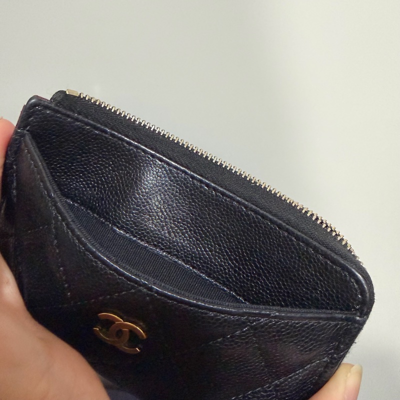 Chanel 香奈兒 L型 荔枝牛皮 卡夾 零錢包 黑 金-7