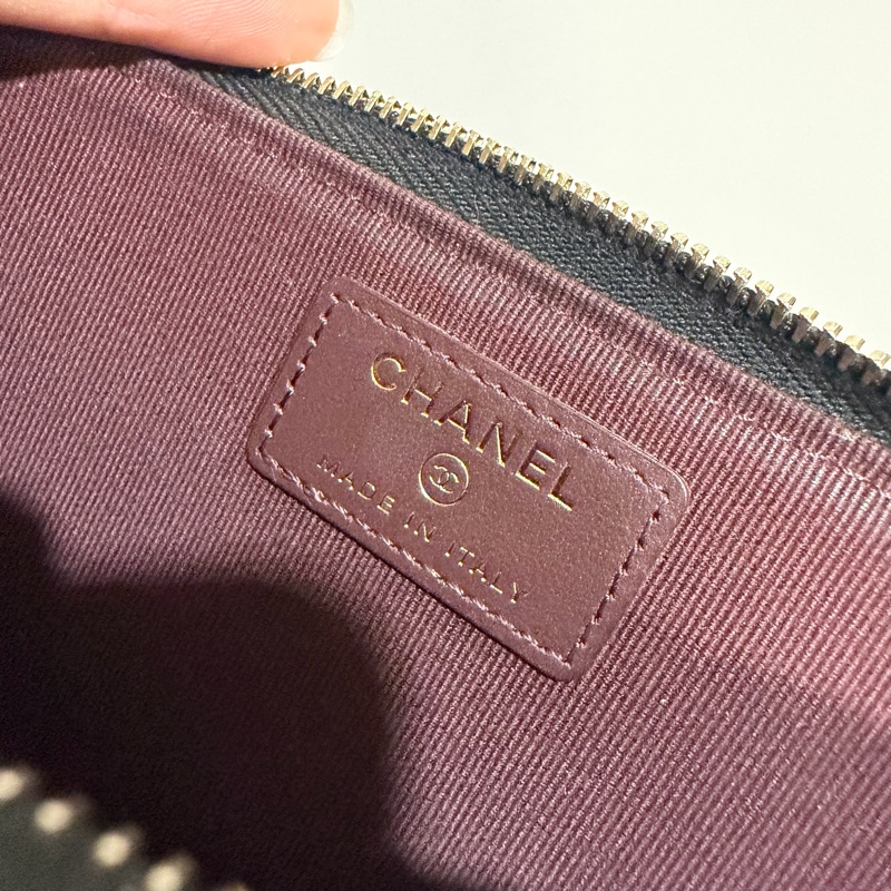 Chanel 香奈兒 L型 荔枝牛皮 卡夾 零錢包 黑 金-8