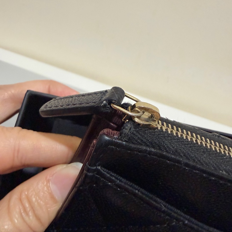 Chanel 香奈兒 L型 荔枝牛皮 卡夾 零錢包 黑 金-10