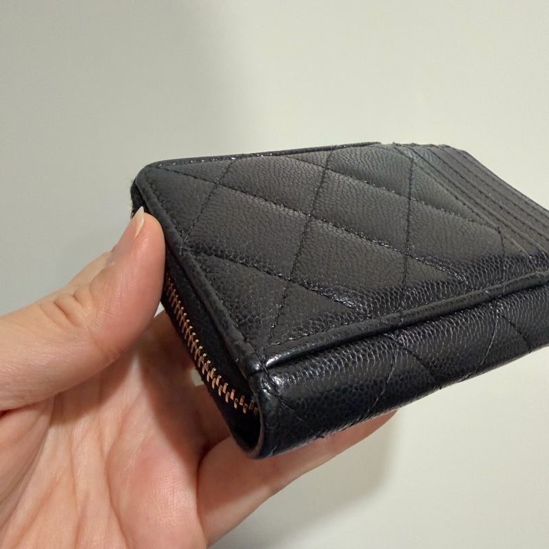 Chanel 香奈兒 L型 荔枝牛皮 卡夾 零錢包 黑 金-17