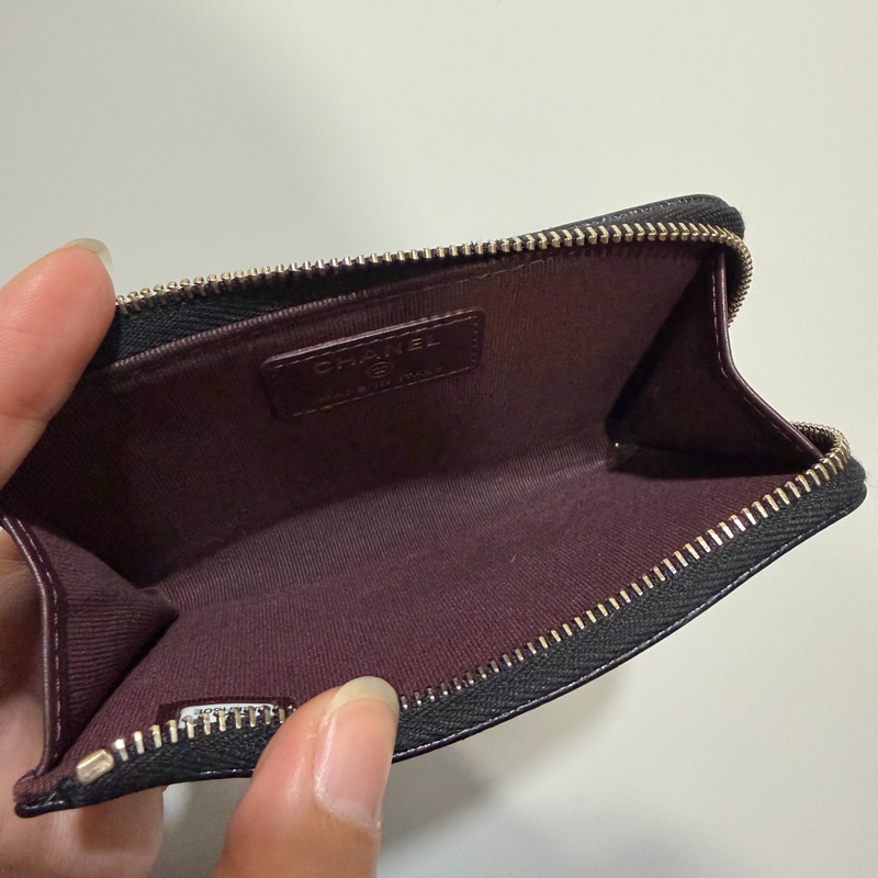 Chanel 香奈兒 L型 荔枝牛皮 卡夾 零錢包 黑 金-19