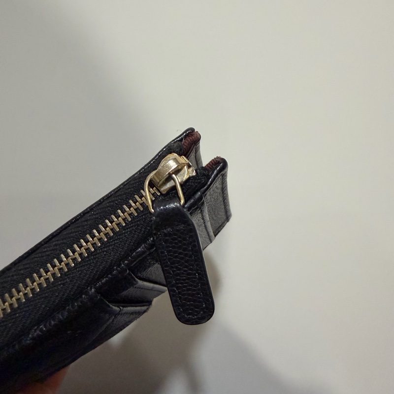 Chanel 香奈兒 L型 荔枝牛皮 卡夾 零錢包 黑 金-24